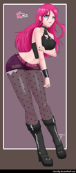 Size: 692x1570 | Tagged: safe, alternate version, artist:clouddg, pinkie pie, human, g4, belly button, boots, breasts, busty pinkie pie, clothes, female, human coloration, humanized, looking at you, multiple variants, pinkamena diane pie, shoes, solo, stockings, thigh highs