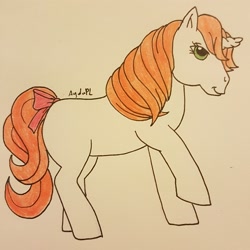 Size: 2342x2342 | Tagged: safe, artist:agdapl, oc, oc only, pony, unicorn, g1, high res, horn, raised hoof, signature, solo, style emulation, traditional art, unicorn oc