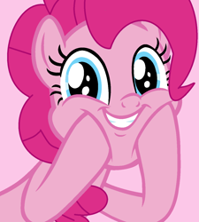 Size: 1112x1236 | Tagged: safe, artist:jadeharmony, artist:thatonefluffs, pinkie pie, earth pony, pony, g4, base used, cute, diapinkes, female, grin, mare, pink background, simple background, smiling, solo