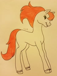 Size: 2590x3457 | Tagged: safe, artist:agdapl, oc, oc only, pony, unicorn, g2, high res, horn, raised hoof, signature, smiling, solo, style emulation, traditional art, unicorn oc