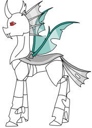 Size: 2589x3595 | Tagged: safe, artist:agdapl, oc, oc only, changeling, changeling oc, curved horn, fangs, high res, horn, male, simple background, solo, transparent background, white changeling, wings