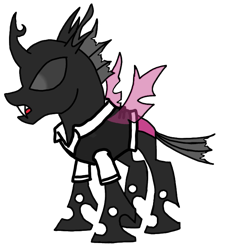 Size: 657x720 | Tagged: safe, artist:agdapl, changeling, base used, changelingified, clothes, crossover, fangs, horn, male, purple changeling, smiling, solo, species swap, spy, spy (tf2), team fortress 2