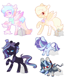 Size: 1250x1500 | Tagged: safe, artist:lavvythejackalope, oc, oc only, bat pony, earth pony, pegasus, pony, bat pony oc, bat wings, earth pony oc, hair over eyes, hat, hoof fluff, pegasus oc, raised hoof, simple background, smiling, top hat, transparent background, two toned wings, wings