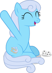 Size: 1622x2264 | Tagged: safe, artist:starcollider, linky, shoeshine, earth pony, pony, g4, ^^, atg 2021, dice, eyes closed, female, mare, newbie artist training grounds, open mouth, show accurate, simple background, sitting, solo, transparent background, vector