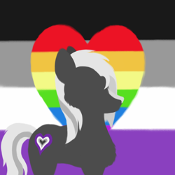 Size: 1000x1000 | Tagged: safe, artist:rockhoppr3, oc, oc only, oc:ace hearts, earth pony, pony, asexual, asexual pride flag, blaze (coat marking), coat markings, facial markings, gay pride flag, lineless, pride, pride flag, silhouette, solo