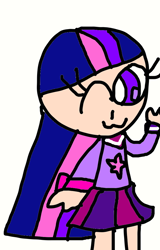 Size: 664x1038 | Tagged: safe, artist:sugarbugjewelpet, twilight sparkle, human, g4, 1000 hours in ms paint, clothes, female, humanized, one eye closed, shirt, simple background, skirt, solo, watch, white background, wink