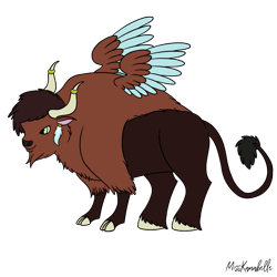 Size: 2000x2000 | Tagged: safe, artist:misskanabelle, oc, oc only, bison, buffalo, buffalo oc, crack ship offspring, high res, horns, interspecies offspring, magical gay spawn, male, offspring, parent:discord, parent:trouble shoes, signature, simple background, solo, transparent background, wings