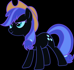 Size: 1920x1822 | Tagged: safe, edit, vector edit, applejack, nightmare moon, earth pony, pony, ponyar fusion, g4, apple moon, confident, dark background, female, fusion, mare, palette swap, recolor, simple background, smiling, smirk, solo, transparent background, vector