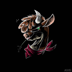 Size: 800x800 | Tagged: safe, artist:annitart, arizona (tfh), cow, them's fightin' herds, black background, bust, community related, doodle, female, looking at you, simple background, solo, straw in mouth