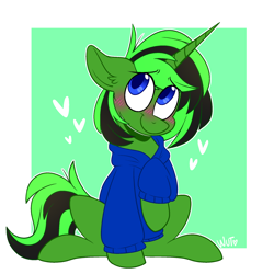 Size: 1792x1792 | Tagged: safe, artist:wutanimations, oc, oc:double jump, pony, unicorn, blushing, clothes, cute, hoodie, male