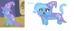 Size: 833x354 | Tagged: safe, artist:capuccinacat, trixie, cat, pony, unicorn, g4, cape, catified, clothes, duality, female, hat, mare, solo, species swap, trixie's cape, trixie's hat