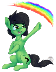 Size: 4008x5164 | Tagged: safe, artist:calena, derpibooru exclusive, oc, oc only, oc:filly anon, earth pony, pony, absurd resolution, cutie mark, earth pony oc, eye reflection, eyebrows, eyebrows visible through hair, female, filly, open mouth, open smile, rainbow, reflection, simple background, sitting, smiling, solo, transparent background, underhoof