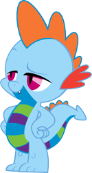Size: 1920x3581 | Tagged: safe, edit, vector edit, rainbow dash, spike, dragon, ponyar fusion, g4, fusion, male, new rainbow dash, palette swap, recolor, simple background, smiling, solo, spi dash, transparent background, vector