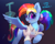 Size: 5000x3993 | Tagged: safe, artist:xbi, rainbow dash, pegasus, pony, g4, absurd resolution, alternate hairstyle, badge, balancing, clothes, dark background, dialogue, drinking, egghead, egghead dash, erlenmeyer flask, fail, female, flask, glasses, gradient background, looking at you, mare, misspelling, ponytail, radioactive, scientist, shirt, solo, tabun art-battle finished after, test tube, this will not end well, too dumb to live, vial, wing hold