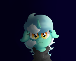 Size: 3136x2526 | Tagged: safe, artist:background basset, lyra heartstrings, pony, unicorn, fanfic:background pony, g4, bust, clothes, dig the swell hoodie, female, floppy ears, high res, hoodie, mare, sad, simple background, solo, wide eyes