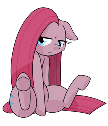 Size: 640x740 | Tagged: safe, alternate version, artist:batipin, pinkie pie, earth pony, pony, g4, pinkamena diane pie, sad, simple background, sitting, solo, transparent background, underhoof