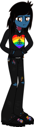 Size: 772x2886 | Tagged: safe, artist:lightningbolt, derpibooru exclusive, equestria girls, g4, .svg available, belt, boots, bring me the horizon, clothes, drop dead clothing, equestria girls-ified, gay pride flag, hand in pocket, hoodie, jeans, lidded eyes, lip piercing, looking at you, male, oliver sykes, paint stains, pants, piercing, pride, pride flag, ripped jeans, ripped pants, shoes, show accurate, solo, svg, tattoo, torn clothes, vector
