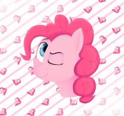 Size: 2400x2250 | Tagged: safe, anonymous artist, pinkie pie, earth pony, pony, g4, bust, colored, cute, female, high res, mare, one eye closed, portrait, simple background, smiling, solo, wink