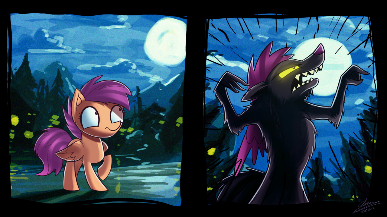 Safe Artist Dori To Scootaloo Hengstwolf Pegasus Pony Werewolf Full Moon Moon