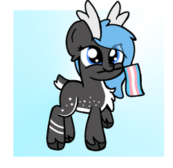 Size: 1065x1034 | Tagged: safe, artist:two2sleepy, oc, oc only, oc:nappy, deer, deer pony, original species, pony, antlers, chest fluff, female, mouth hold, pride, pride flag, solo, trans female, transgender, transgender pride flag