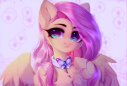 Size: 2512x1711 | Tagged: safe, artist:shenki, fluttershy, pegasus, pony, g4, chest fluff, collar, cute, daaaaaaaaaaaw, female, flutterpet, high res, leash, mare, pet play, shyabetes, simple background, solo