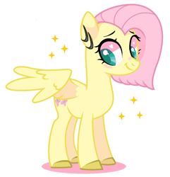 Size: 960x996 | Tagged: safe, artist:therissinghoothoot, fluttershy, pegasus, pony, g4, alternate hairstyle, blushing, cute, daaaaaaaaaaaw, ear piercing, earring, female, heart eyes, jewelry, mare, no tail, piercing, short mane, shyabetes, simple background, solo, white background, wingding eyes