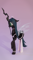 Size: 2160x3840 | Tagged: safe, artist:dieanondie, queen chrysalis, changeling, changeling queen, g4, 3d, blender, clothes, female, high res, maid, solo