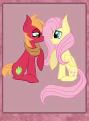 Size: 3192x4333 | Tagged: safe, artist:xxfallenambitionxx, big macintosh, fluttershy, earth pony, pegasus, pony, g4, bedroom eyes, cropped, female, high res, looking at each other, male, mare, raised hoof, ship:fluttermac, shipping, sitting, stallion, straight