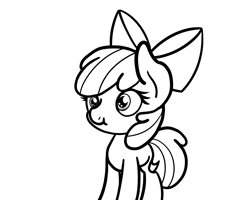 Size: 2048x1638 | Tagged: safe, artist:ewoudcponies, apple bloom, earth pony, pony, g4, adorabloom, black and white, blank flank, cute, derp, derp face, female, filly, grayscale, lineart, monochrome, puckered lips, sketch, smol, solo