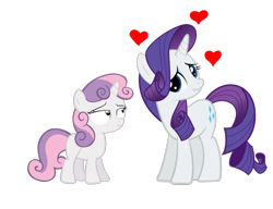 Size: 1300x1000 | Tagged: safe, rarity, sweetie belle, pony, unicorn, g4, affection, blank flank, duo, female, scrunchy face, siblings, simple background, sisters, white background