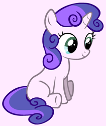 Size: 1500x1775 | Tagged: safe, artist:katielinda45, sweetie belle, pony, unicorn, g1, g4, female, filly, g4 style, pink background, simple background, sitting, solo