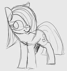 Size: 782x832 | Tagged: safe, artist:lockheart, marble pie, earth pony, pony, g4, cute, female, gray background, hair over one eye, marblebetes, mare, monochrome, simple background, sketch, solo