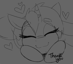 Size: 986x854 | Tagged: safe, artist:lockheart, lyra heartstrings, pony, unicorn, g4, cute, eyes closed, female, floating heart, gray background, heart, lyrabetes, mare, monochrome, simple background, sketch, solo