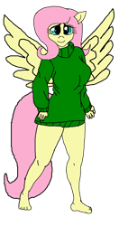 Size: 1209x2296 | Tagged: safe, artist:alvaxerox, fluttershy, pegasus, anthro, plantigrade anthro, g4, barefoot, breasts, busty fluttershy, clothes, feet, simple background, solo, spread wings, sweater, sweatershy, transparent background, turtleneck, wings