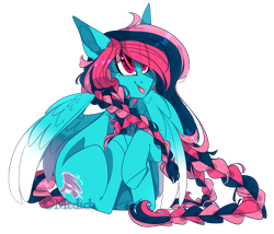 Size: 2647x2266 | Tagged: safe, artist:mediasmile666, oc, oc only, oc:layta rc, pegasus, pony, art trade, braid, colored wings, colored wingtips, cutie mark, eye clipping through hair, female, gradient wings, high res, mare, sidemouth, simple background, sitting, smiling, solo, speedpaint available, tongue out, transparent background, wings