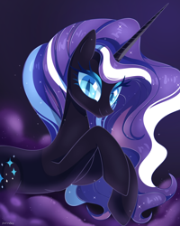 Size: 2000x2500 | Tagged: safe, artist:beanbunn, idw, nightmare rarity, pony, unicorn, g4, female, high res, looking at you, lying down, mare, prone, slit pupils, solo, speedpaint available