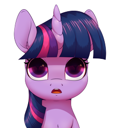 Size: 1800x2000 | Tagged: safe, artist:aquaticvibes, twilight sparkle, pony, unicorn, g4, atg 2021, big eyes, detailed eyes, female, looking at you, mare, newbie artist training grounds, open mouth, simple background, solo, transparent background, unicorn twilight