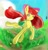 Size: 2250x2350 | Tagged: safe, artist:uguisunokoe1919, apple bloom, earth pony, pony, g4, bag, female, filly, high res, looking at you, one eye closed, saddle bag, smiling, solo, wink, winking at you