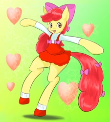 Size: 1800x2000 | Tagged: safe, artist:uguisunokoe1919, apple bloom, earth pony, semi-anthro, g4, arm hooves, clothes, female, filly, open mouth, open smile, smiling, solo