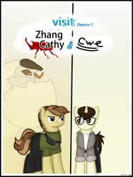 Size: 1750x2333 | Tagged: safe, artist:99999999000, oc, oc only, oc:cwe, oc:zhang cathy, beetle, earth pony, insect, pony, rhinoceros beetle, unicorn, comic:visit, clothes, comic, glasses