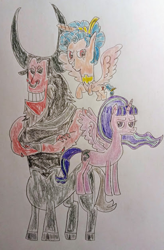 Size: 411x625 | Tagged: safe, artist:wudaiblackhole95, cozy glow, lord tirek, starlight glimmer, g4, traditional art