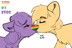 Size: 3000x2000 | Tagged: safe, artist:etoz, oc, pony, advertisement, auction, auction open, blushing, commission, generic pony, high res, kissing, lgbt, pride, pride flag, pride month, sketch, ych example, ych sketch, your character here