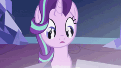 Size: 800x450 | Tagged: safe, artist:forgalorga, starlight glimmer, pony, unicorn, the first starlight, g4, animated, eye reflection, eye reflection roulette, female, gif, mare, open mouth, reflection, solo, wide eyes, youtube link, zoomed in