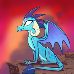 Size: 2048x2048 | Tagged: safe, artist:pfeffaroo, princess ember, dragon, g4, dragoness, female, high res, sitting, solo, wings, zoomorphic