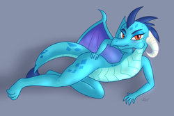 Size: 1500x1000 | Tagged: safe, artist:zekromlover, princess ember, dragon, g4, beautiful, beautisexy, dragoness, draw me like one of your french girls, female, gray background, seductive, seductive look, seductive pose, sexy, simple background, solo, sultry pose