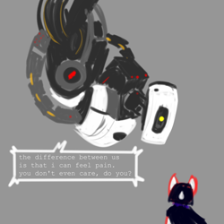 Size: 1000x1000 | Tagged: source needed, safe, artist:skydreams, oc, oc:reflective mind, fallout equestria, glados, nun, portal (valve), sketch, sweat, sweatdrop