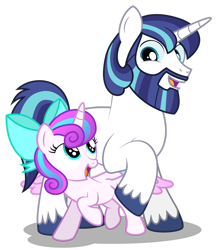 Size: 1600x1839 | Tagged: safe, artist:aleximusprime, princess flurry heart, shining armor, alicorn, pony, unicorn, g4, beard, bow, cute, facial hair, father and child, father and daughter, father's day, female, filly, filly flurry heart, hair bow, happy, male, simple background, stallion, transparent background
