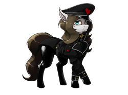 Size: 4200x3120 | Tagged: safe, artist:neither, oc, oc:chocolate fudge, pony, clothes, collar, cute, fluffy, iron cross, latex, looking at you, military uniform, spiked collar, uniform