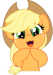 Size: 3536x5000 | Tagged: safe, artist:jhayarr23, applejack, earth pony, pony, g4, :3, commission, commissioner:raritybro, cute, daaaaaaaaaaaw, female, goody greeting meme, hooves together, jackabetes, kawaii desu, open mouth, simple background, smiling, solo, starry eyes, transparent background, weapons-grade cute, wingding eyes, ych result