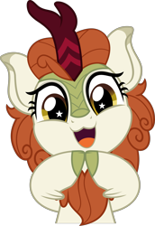 Size: 3431x5000 | Tagged: safe, artist:jhayarr23, autumn blaze, kirin, :3, absurd resolution, awwtumn blaze, commission, commissioner:raritybro, cute, daaaaaaaaaaaw, female, goody greeting meme, hooves together, looking at you, nya, open mouth, open smile, simple background, smiling, smiling at you, solo, starry eyes, transparent background, weapons-grade cute, wingding eyes, ych result, 👉👈